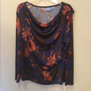 Vera Wang Long Sleeve Flowered Blouse—XL